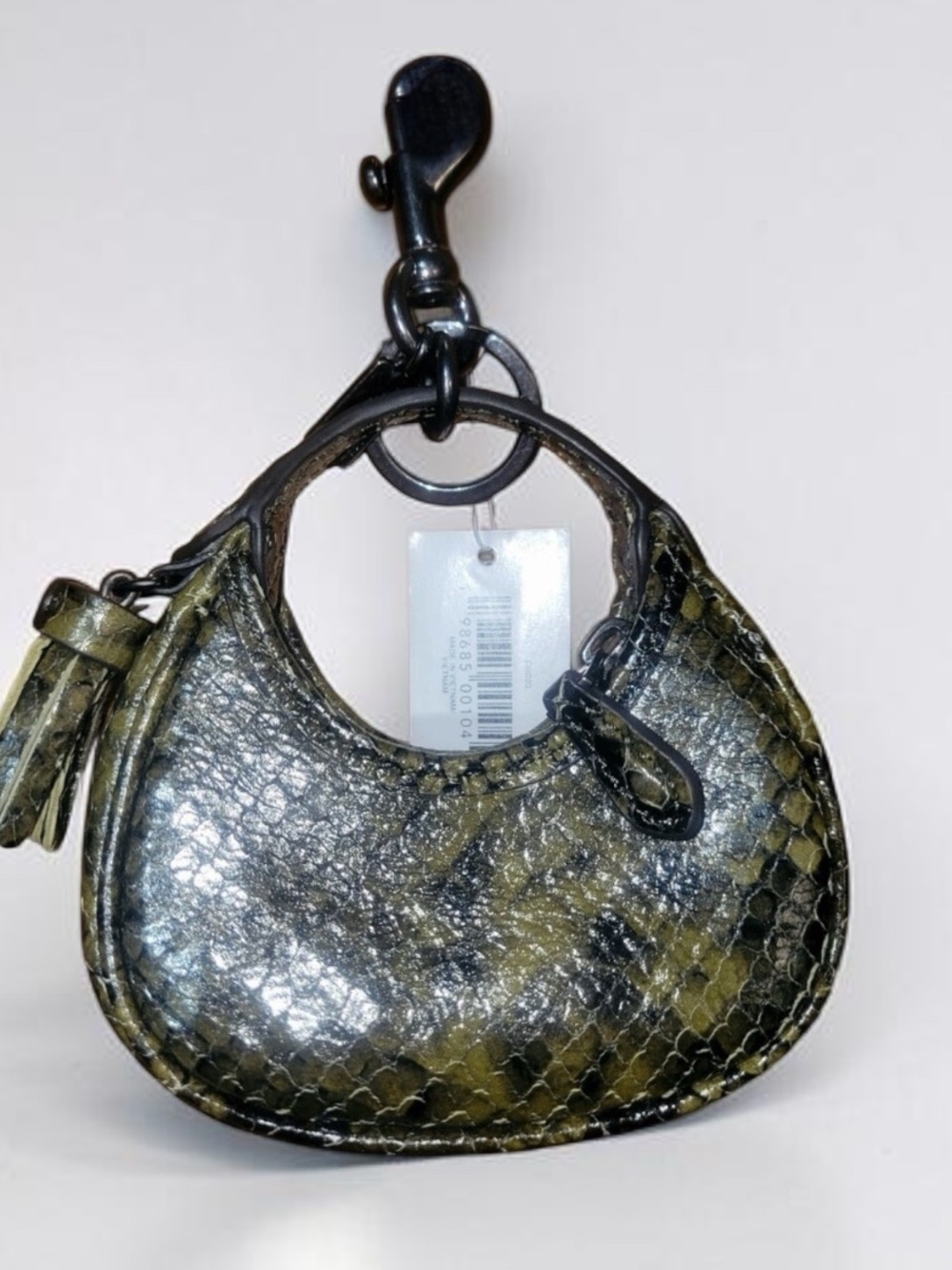 Coach, Carmen snake skin mini bag charm key ring keychain with tassel NWT - Picture 5 of 11